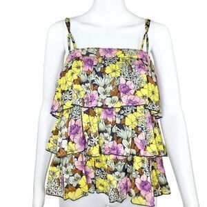 Anthropologie Leifnotes Petunia Floral Tiered Ruffle Sleeveless Blouse Size 2